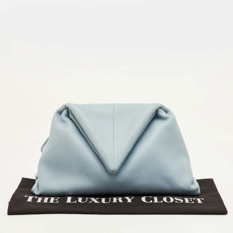 Pre Owned Bottega Veneta BV Trine Angular Light Blue Leather Clutch
