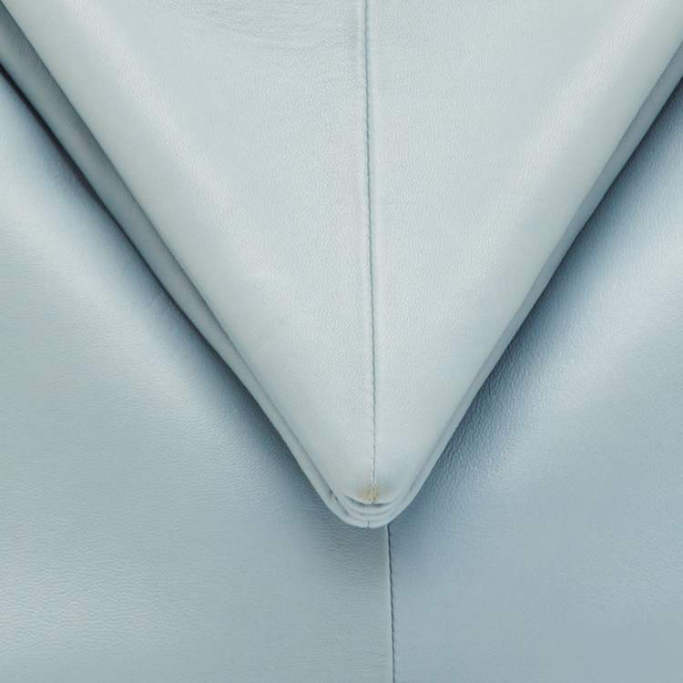 Pre Owned Bottega Veneta BV Trine Angular Light Blue Leather Clutch