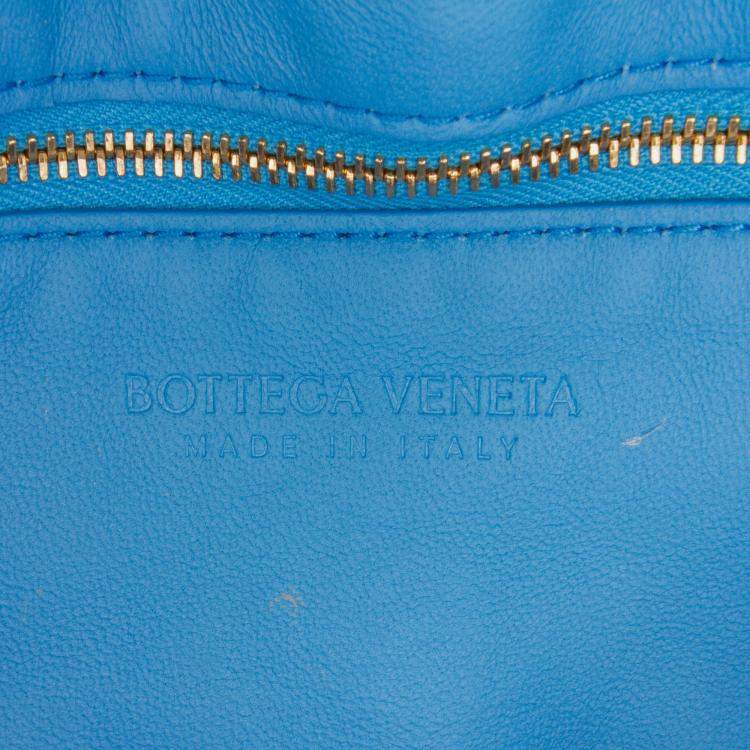 Pre Owned Bottega Veneta Blue Nappa Intrecciato Padded Chain Cassette Satchel