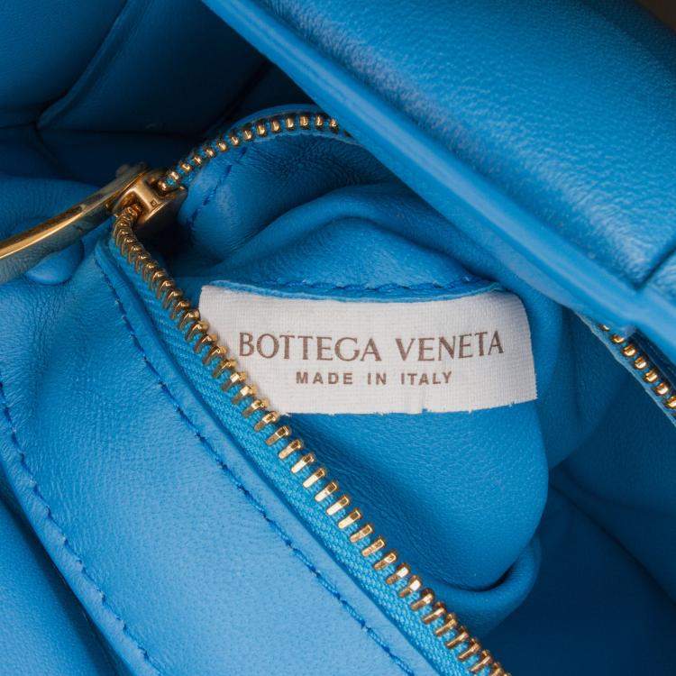 Pre Owned Bottega Veneta Blue Nappa Intrecciato Padded Chain Cassette Satchel