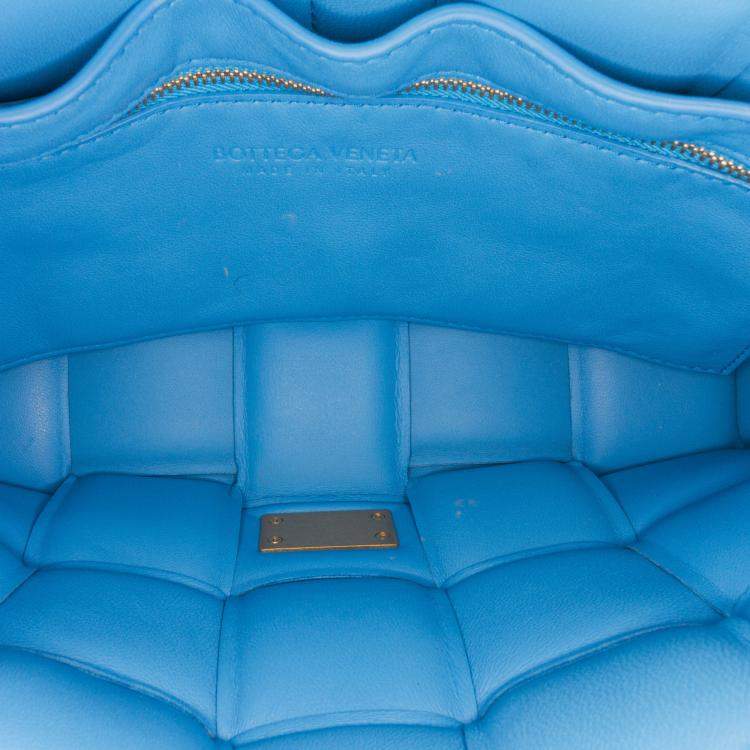 Pre Owned Bottega Veneta Blue Nappa Intrecciato Padded Chain Cassette Satchel
