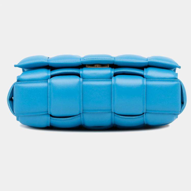 Pre Owned Bottega Veneta Blue Nappa Intrecciato Padded Chain Cassette Satchel