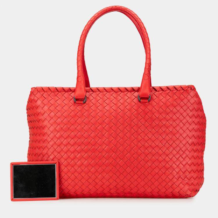 Pre Owned Bottega Veneta Red Nappa Intrecciato Brick Tote