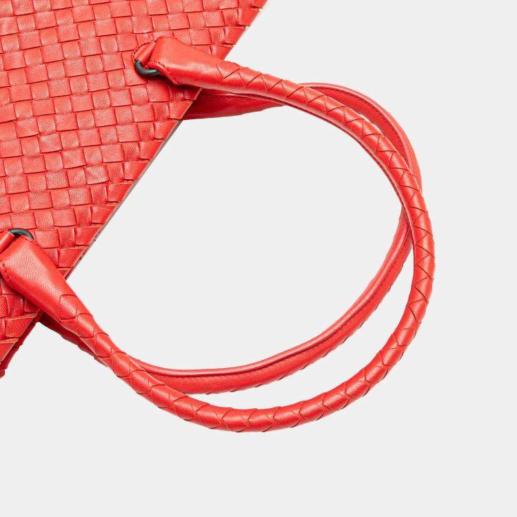 Pre Owned Bottega Veneta Red Nappa Intrecciato Brick Tote