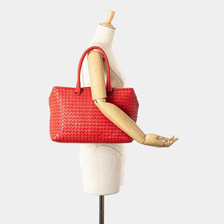 Pre Owned Bottega Veneta Red Nappa Intrecciato Brick Tote