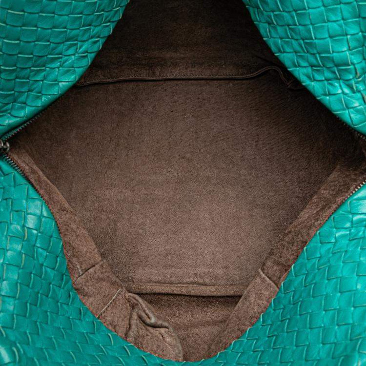 Pre Owned Bottega Veneta Blue Nappa Intrecciato Cube Shoulder Bag