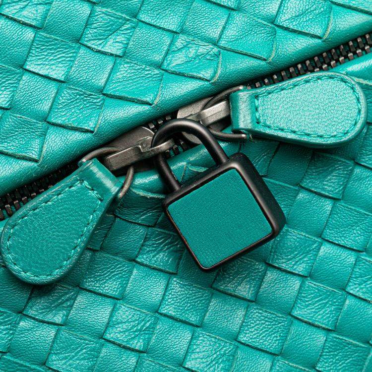 Pre Owned Bottega Veneta Blue Nappa Intrecciato Cube Shoulder Bag