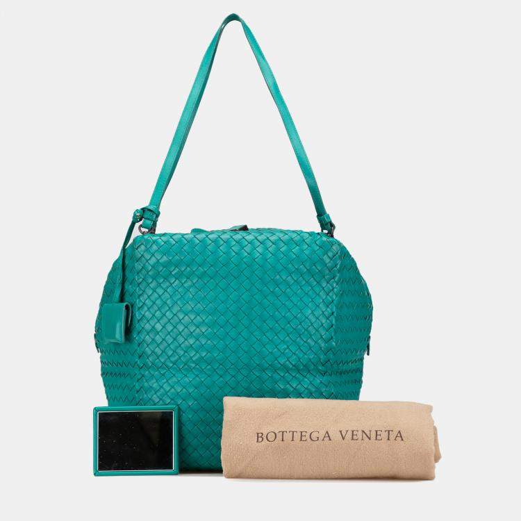 Pre Owned Bottega Veneta Blue Nappa Intrecciato Cube Shoulder Bag