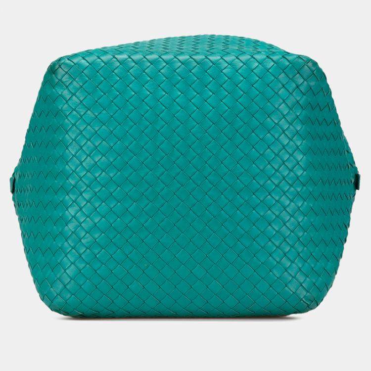 Pre Owned Bottega Veneta Blue Nappa Intrecciato Cube Shoulder Bag