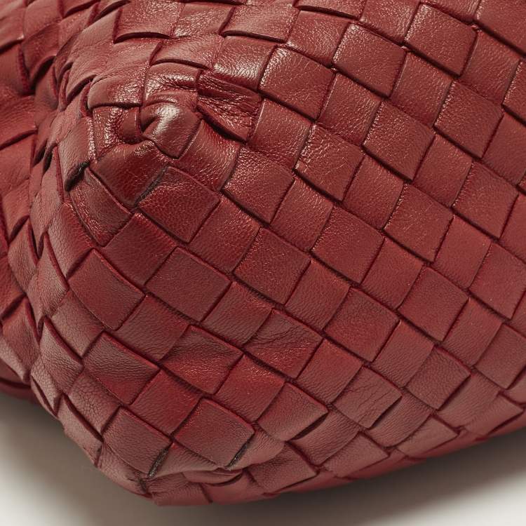 Pre Owned Bottega Veneta Pocket Red Intrecciato Leather Crossbody Bag