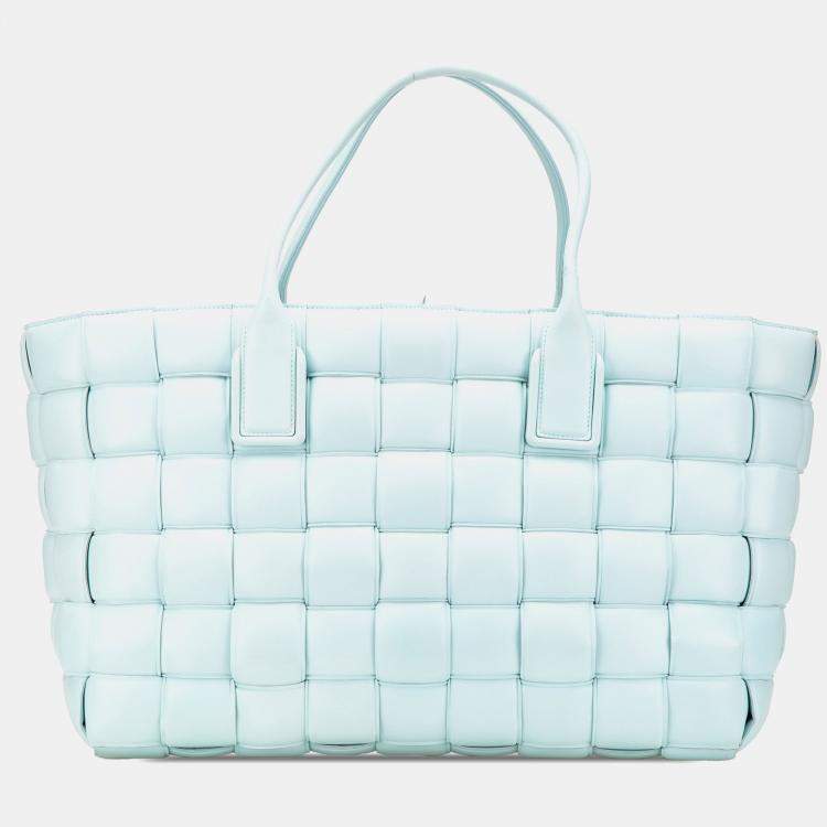 Pre Owned Bottega Veneta Blue Large Lambskin Intreccio Padded Tote