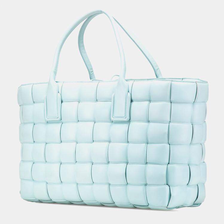 Pre Owned Bottega Veneta Blue Large Lambskin Intreccio Padded Tote