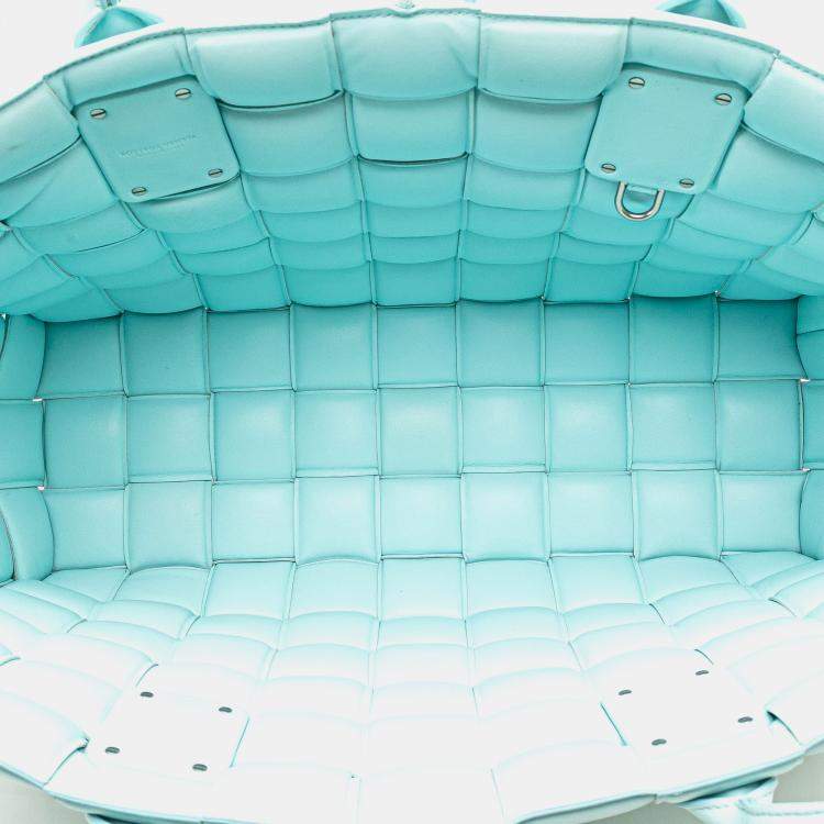 Pre Owned Bottega Veneta Blue Large Lambskin Intreccio Padded Tote