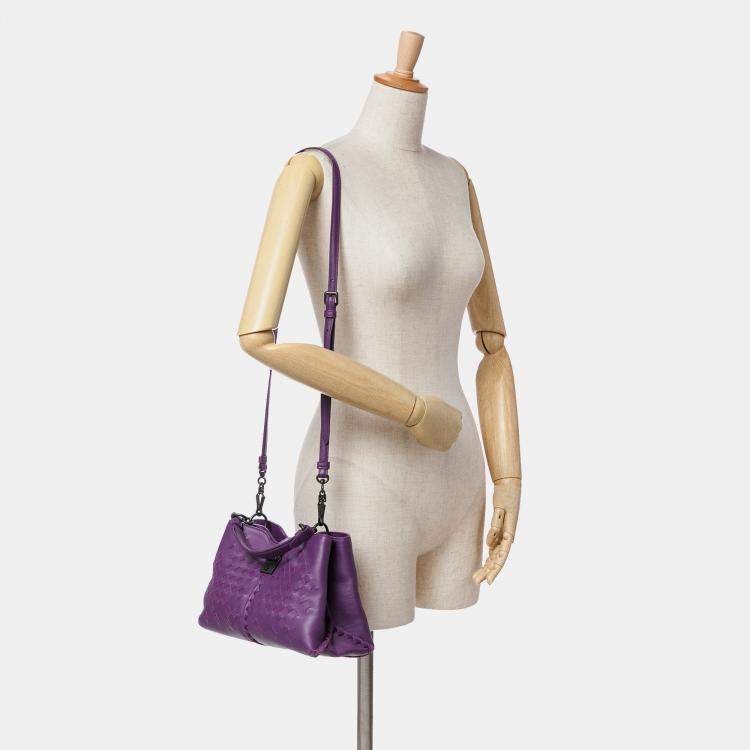 Pre Owned Bottega Veneta Purple Nappa Intrecciato Napoli Satchel
