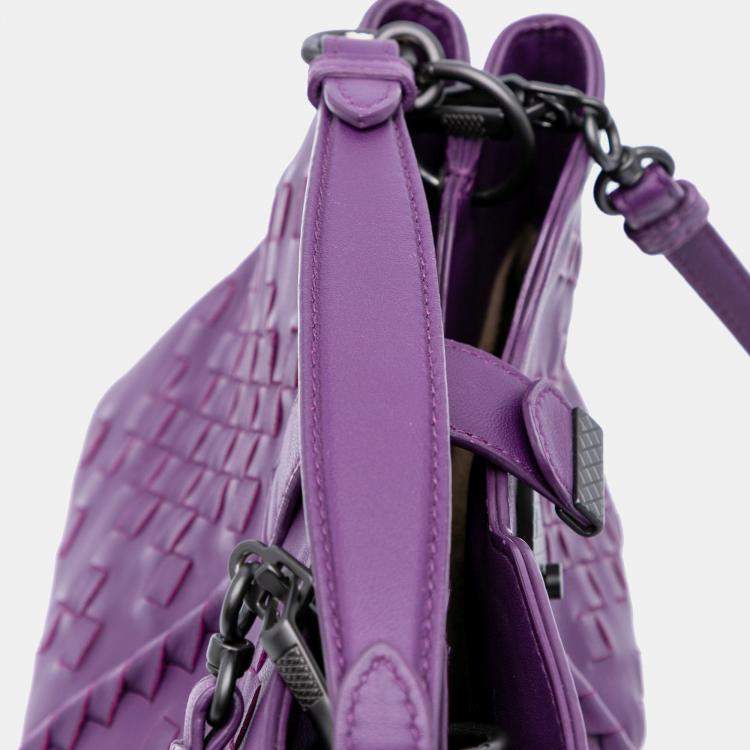 Pre Owned Bottega Veneta Purple Nappa Intrecciato Napoli Satchel