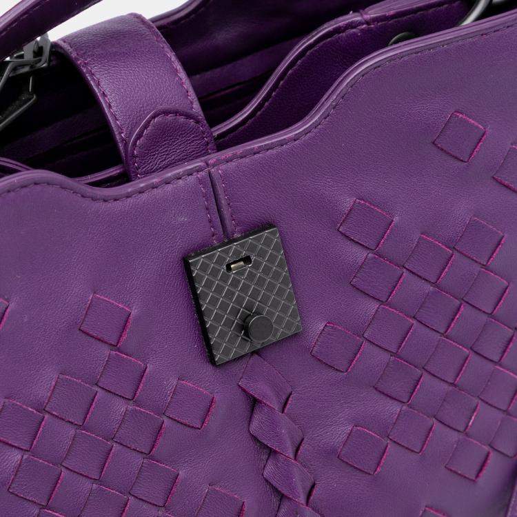 Pre Owned Bottega Veneta Purple Nappa Intrecciato Napoli Satchel
