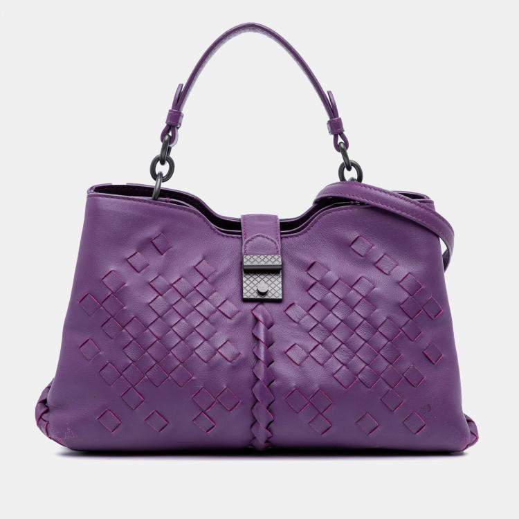Pre Owned Bottega Veneta Purple Nappa Intrecciato Napoli Satchel