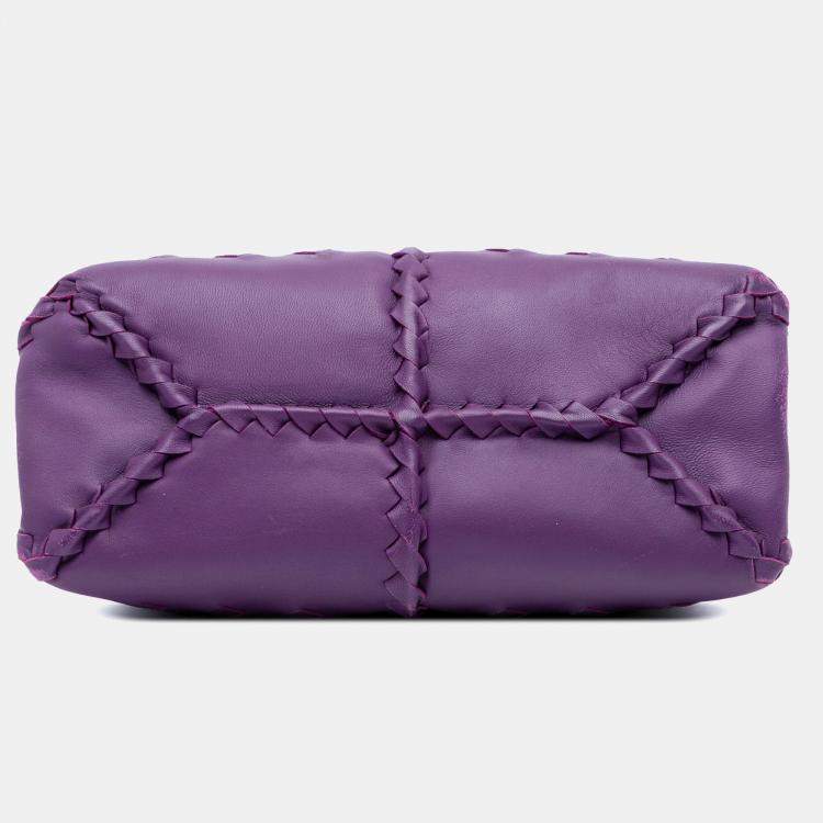 Pre Owned Bottega Veneta Purple Nappa Intrecciato Napoli Satchel