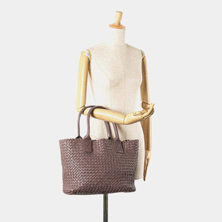 Pre Owned Bottega Veneta Pink Lambskin Intreccio Cabat Tote