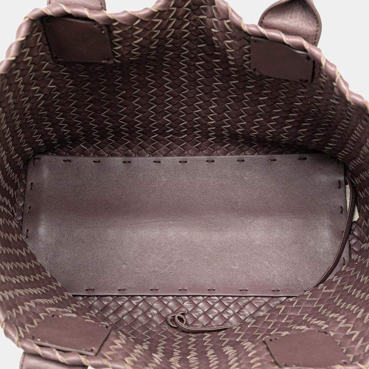 Pre Owned Bottega Veneta Pink Lambskin Intreccio Cabat Tote