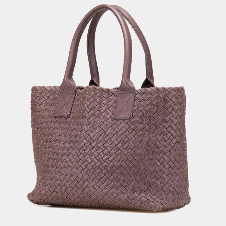 Pre Owned Bottega Veneta Pink Lambskin Intreccio Cabat Tote