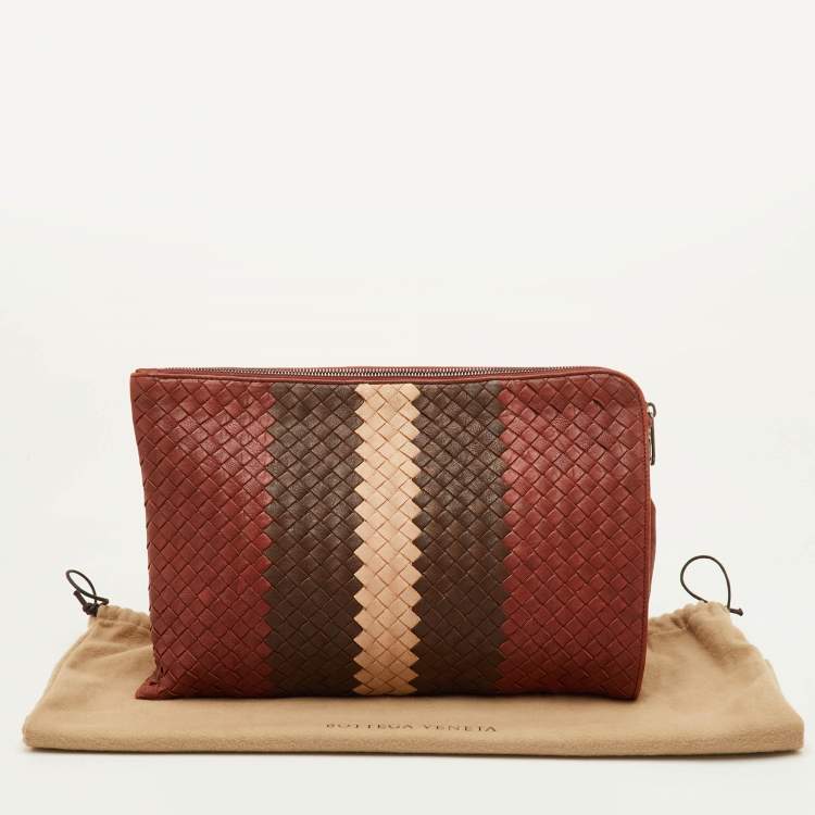 Pre Owned حقيبة كلاتش بوتيغا فينيتا جلد انتريشياتو بني/بيج بسحاب