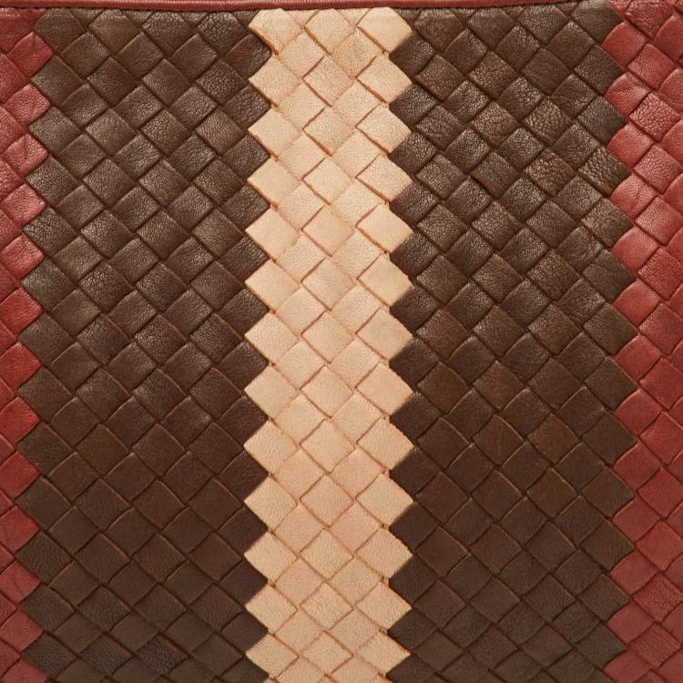 Pre Owned حقيبة كلاتش بوتيغا فينيتا جلد انتريشياتو بني/بيج بسحاب