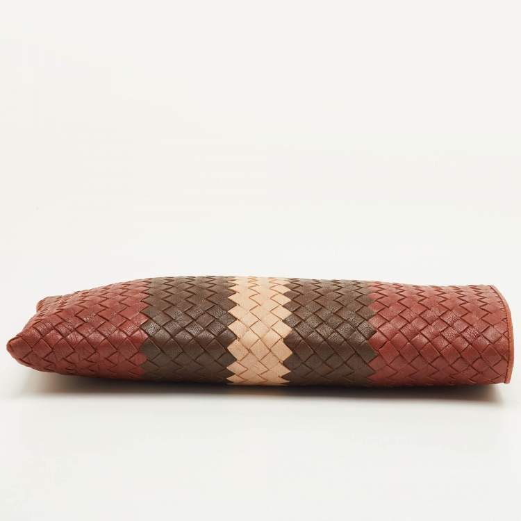 Pre Owned حقيبة كلاتش بوتيغا فينيتا جلد انتريشياتو بني/بيج بسحاب