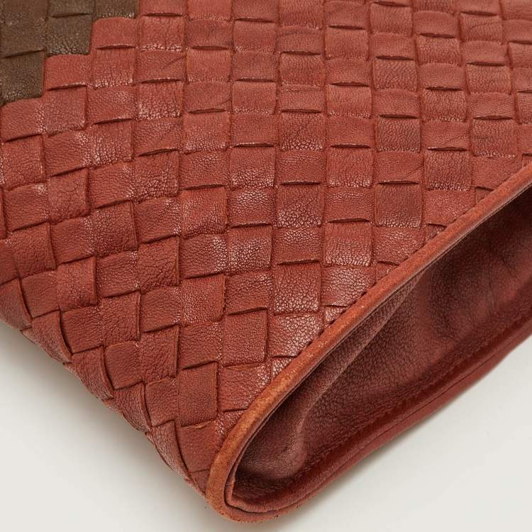 Pre Owned حقيبة كلاتش بوتيغا فينيتا جلد انتريشياتو بني/بيج بسحاب