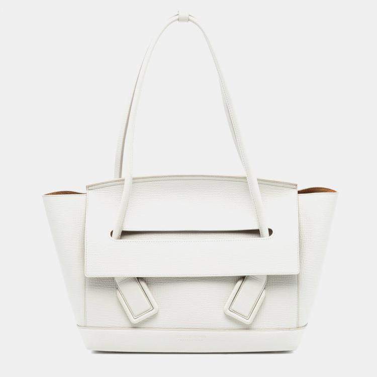 Pre Owned Bottega Veneta White Medium French Calfskin The Arco Tote