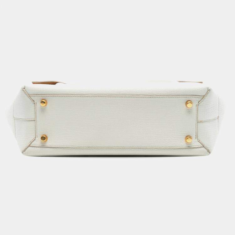 Pre Owned Bottega Veneta White Medium French Calfskin The Arco Tote