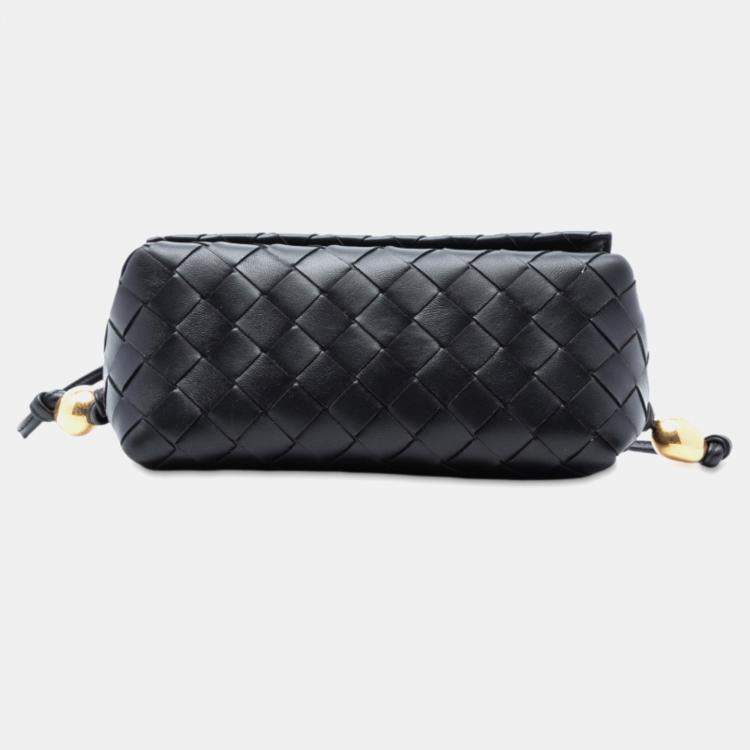 Pre Owned Bottega Veneta Black Nappa Intrecciato Pouch On Strap Crossbody