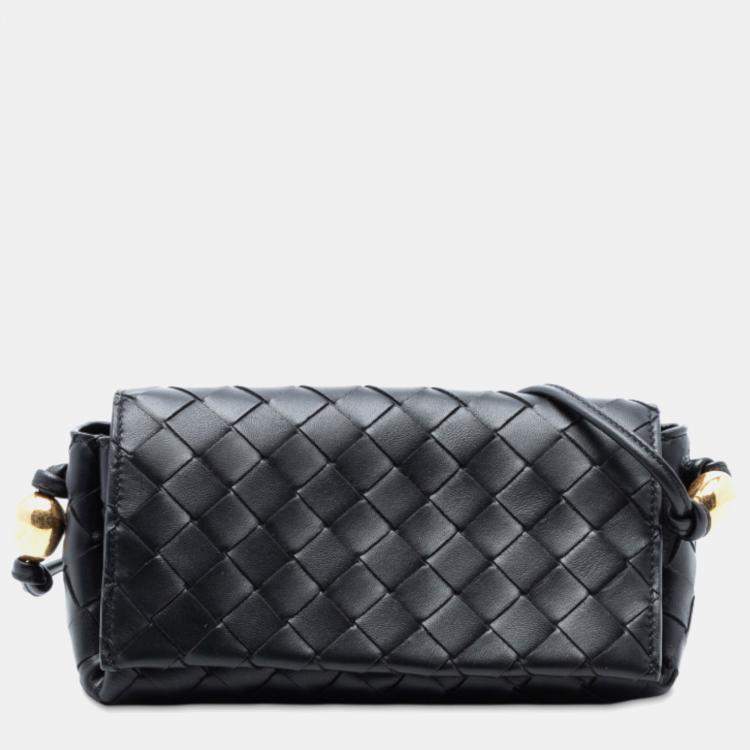 Pre Owned Bottega Veneta Black Nappa Intrecciato Pouch On Strap Crossbody