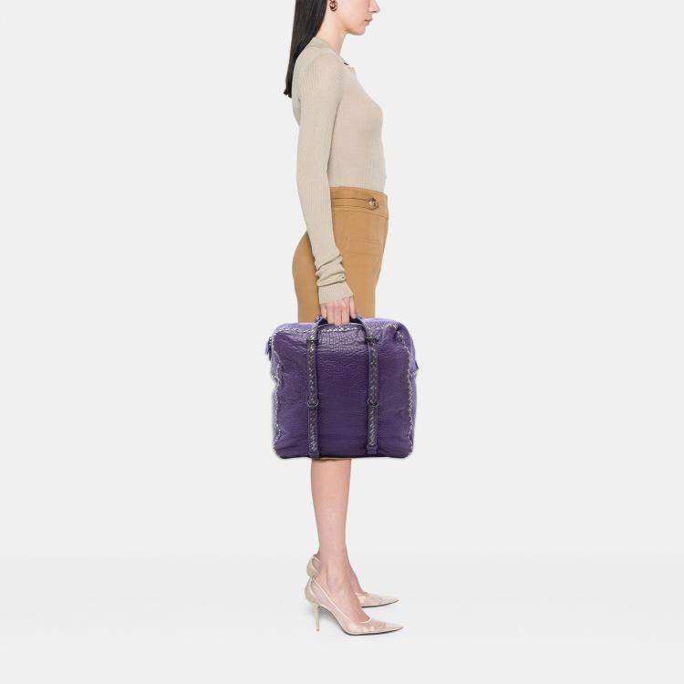 Pre Owned Bottega Veneta Purple Intrecciato Trimmed Leather Handbag