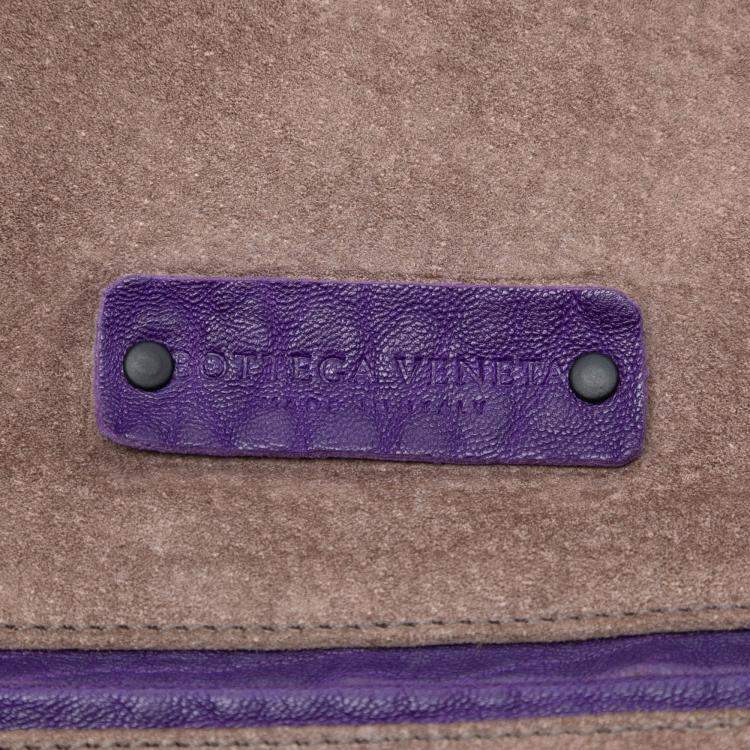 Pre Owned Bottega Veneta Purple Intrecciato Trimmed Leather Handbag