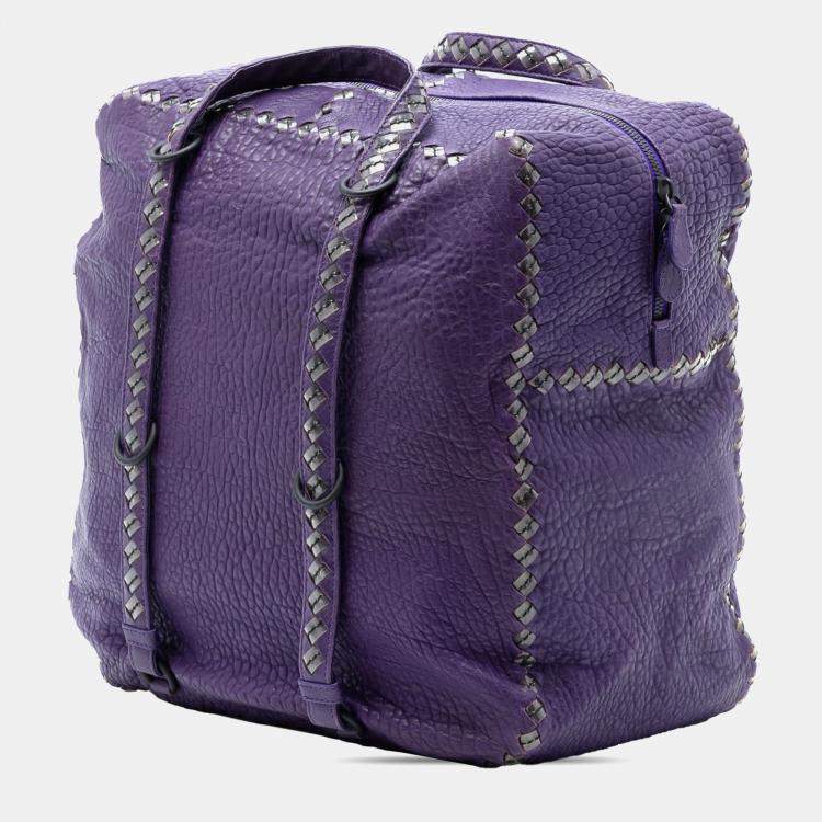 Pre Owned Bottega Veneta Purple Intrecciato Trimmed Leather Handbag