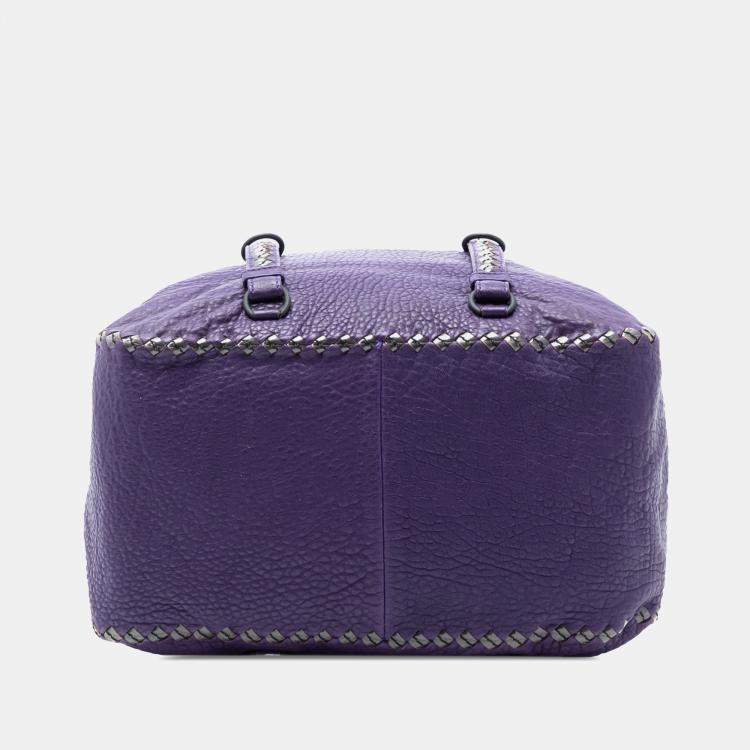 Pre Owned Bottega Veneta Purple Intrecciato Trimmed Leather Handbag