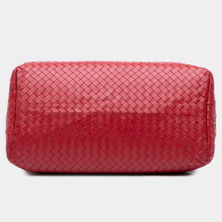 Pre Owned Bottega Veneta Red Medium Nappa Intrecciato Roma Tote