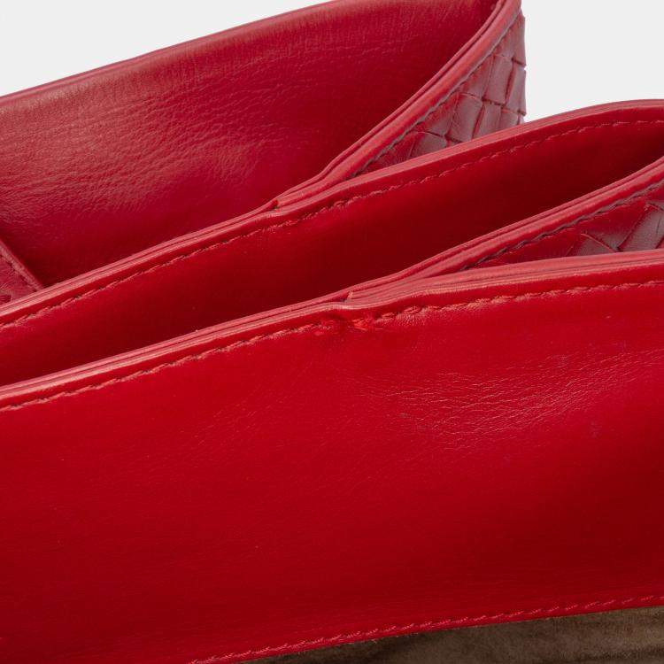 Pre Owned Bottega Veneta Red Medium Nappa Intrecciato Roma Tote