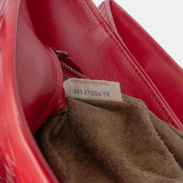 Pre Owned Bottega Veneta Red Medium Nappa Intrecciato Roma Tote