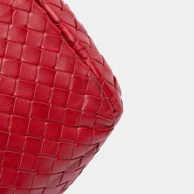 Pre Owned Bottega Veneta Red Medium Nappa Intrecciato Roma Tote