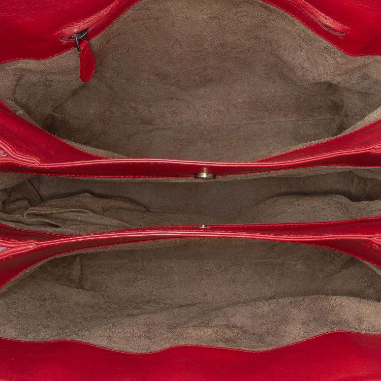 Pre Owned Bottega Veneta Red Medium Nappa Intrecciato Roma Tote