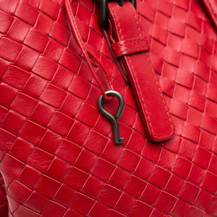 Pre Owned Bottega Veneta Red Medium Nappa Intrecciato Roma Tote