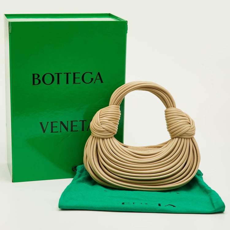 Pre Owned Bottega Veneta Double Knot Mini Beige Leather Hobo