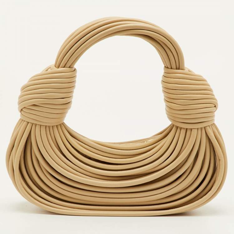 Pre Owned Bottega Veneta Double Knot Mini Beige Leather Hobo