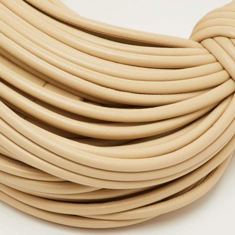 Pre Owned Bottega Veneta Double Knot Mini Beige Leather Hobo