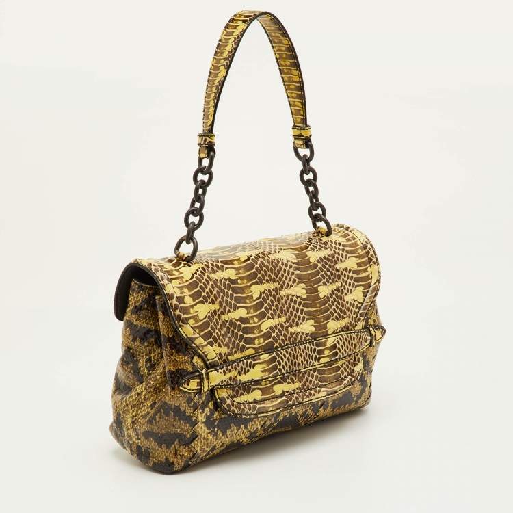 مملوكة مسبقًا Bottega Veneta Brown/Yellow Karung Leather and Watersnake Shoulder Bag