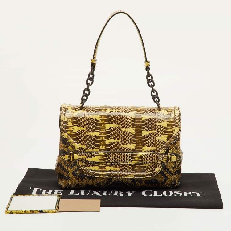 مملوكة مسبقًا Bottega Veneta Brown/Yellow Karung Leather and Watersnake Shoulder Bag