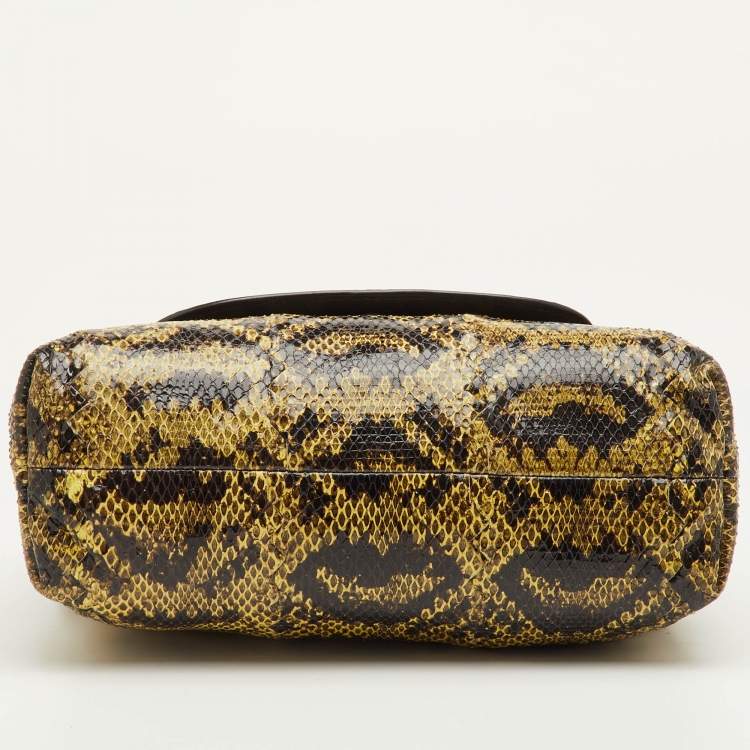 مملوكة مسبقًا Bottega Veneta Brown/Yellow Karung Leather and Watersnake Shoulder Bag
