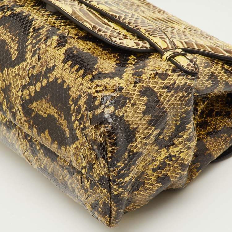 مملوكة مسبقًا Bottega Veneta Brown/Yellow Karung Leather and Watersnake Shoulder Bag